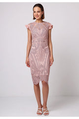 Bodycon Lace Midi Dress In Rose Pink by Angeleye