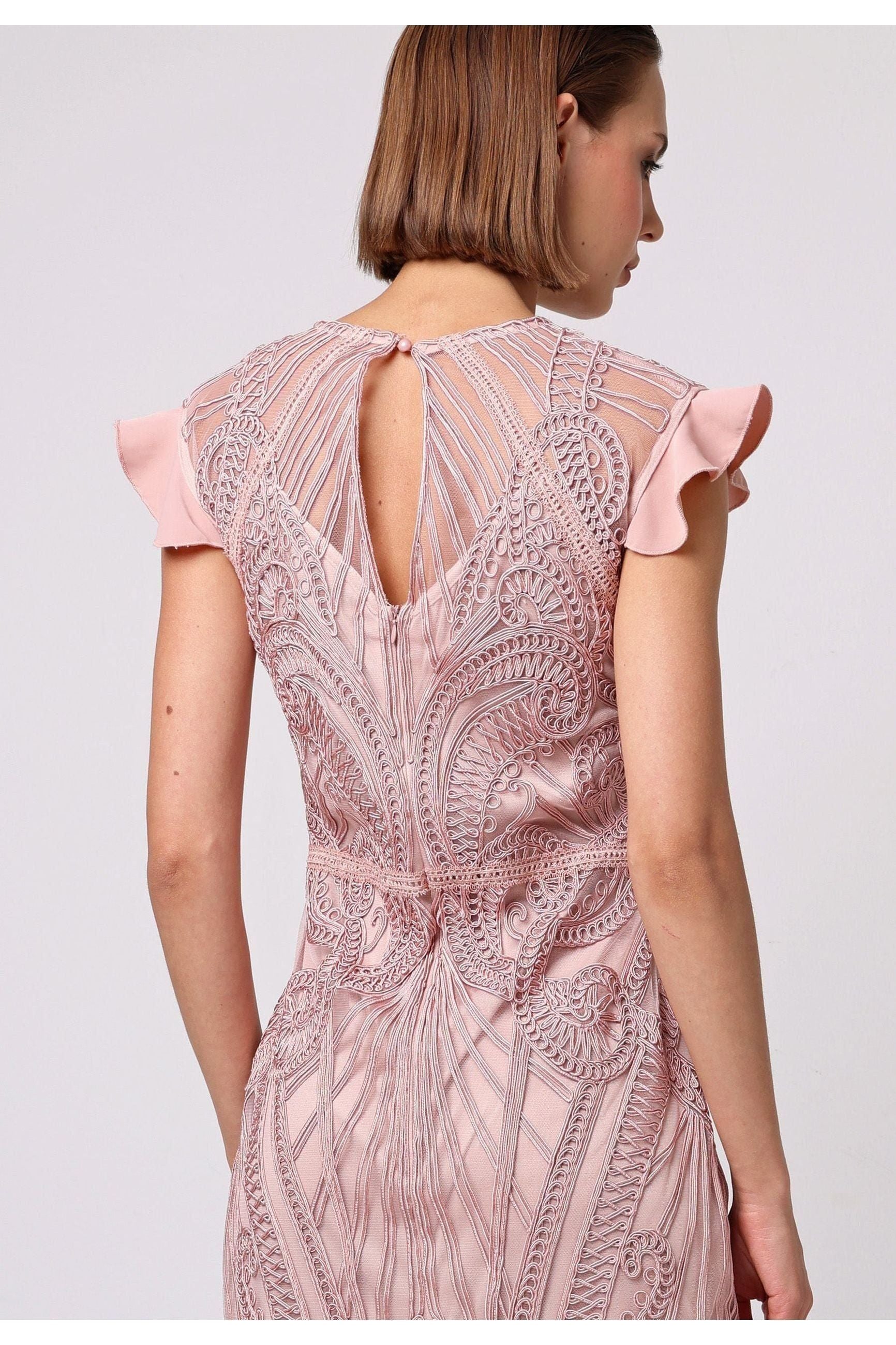Bodycon Lace Midi Dress In Rose Pink by Angeleye