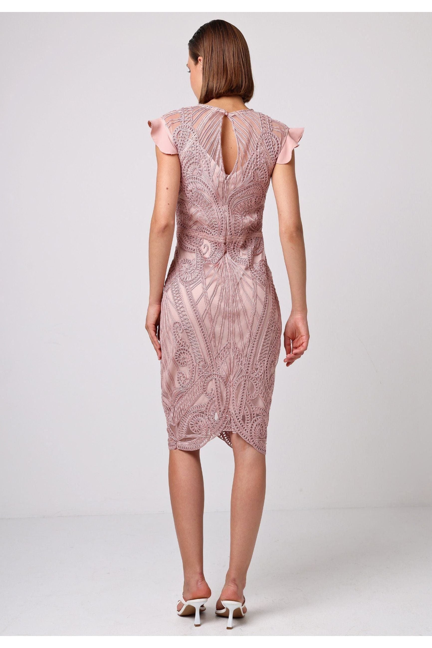 Bodycon Lace Midi Dress In Rose Pink by Angeleye