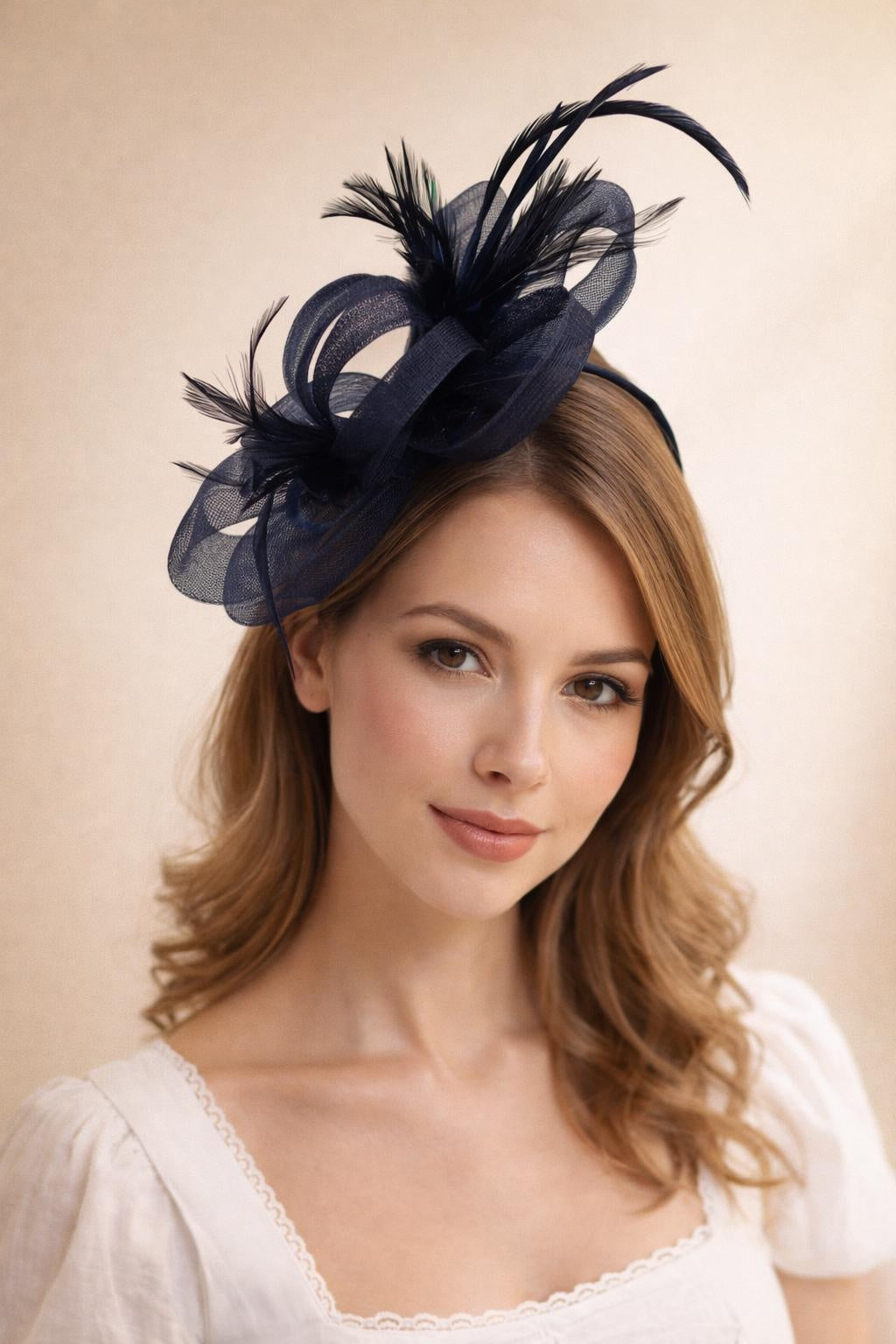 Bow Feather Fascinator In Navy by SVNX