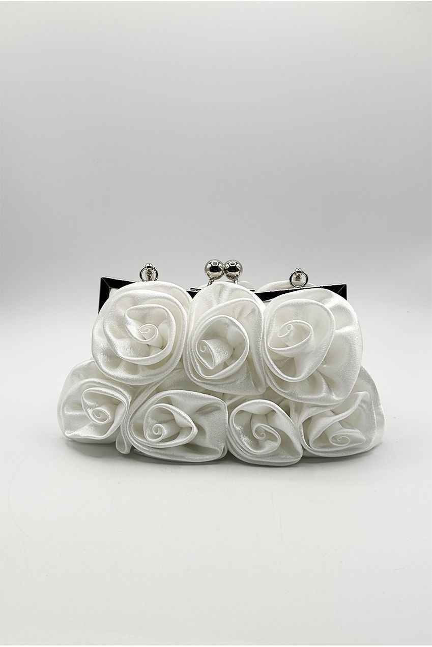 3D Rose Clutch Bag In White by SVNX
