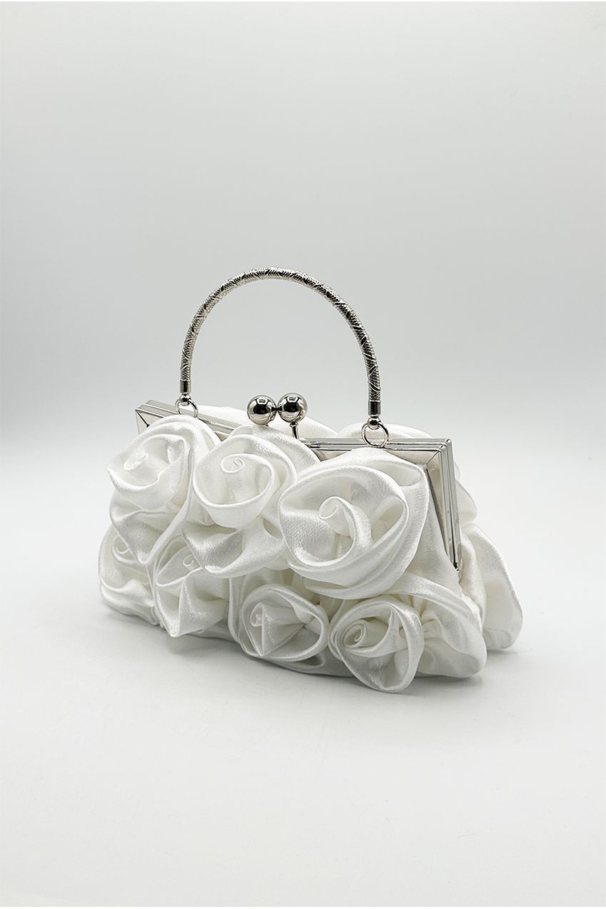 3D Rose Clutch Bag In White by SVNX