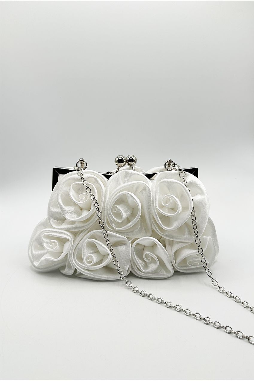 3D Rose Clutch Bag In White by SVNX