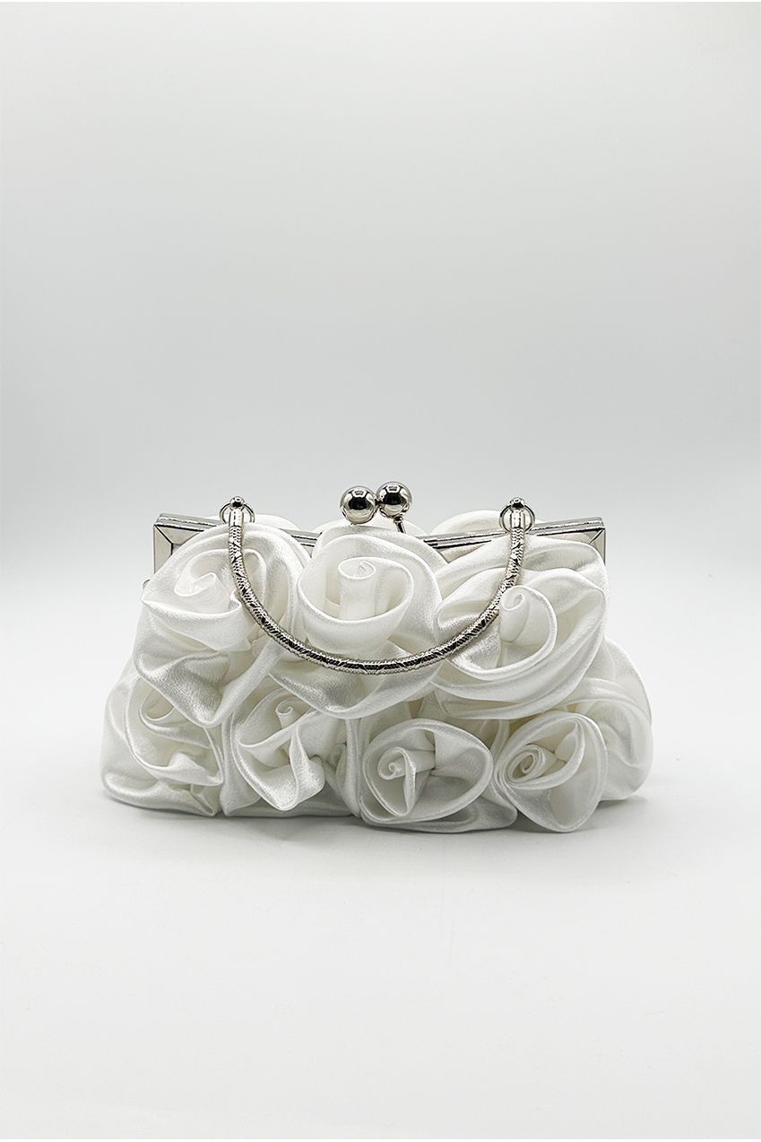 3D Rose Clutch Bag In White by SVNX