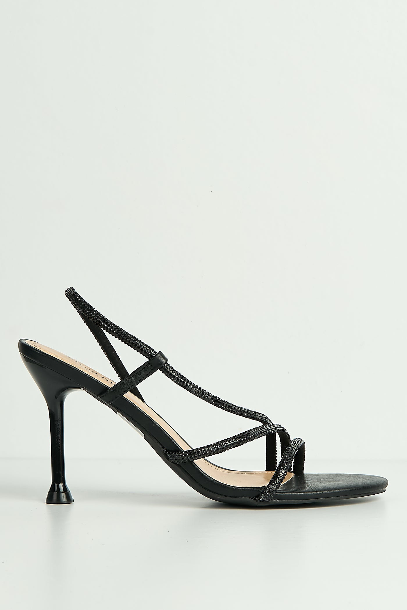 Cady 3 Diamante Band Stiletto Heeled Sandals In Black by Miss Diva