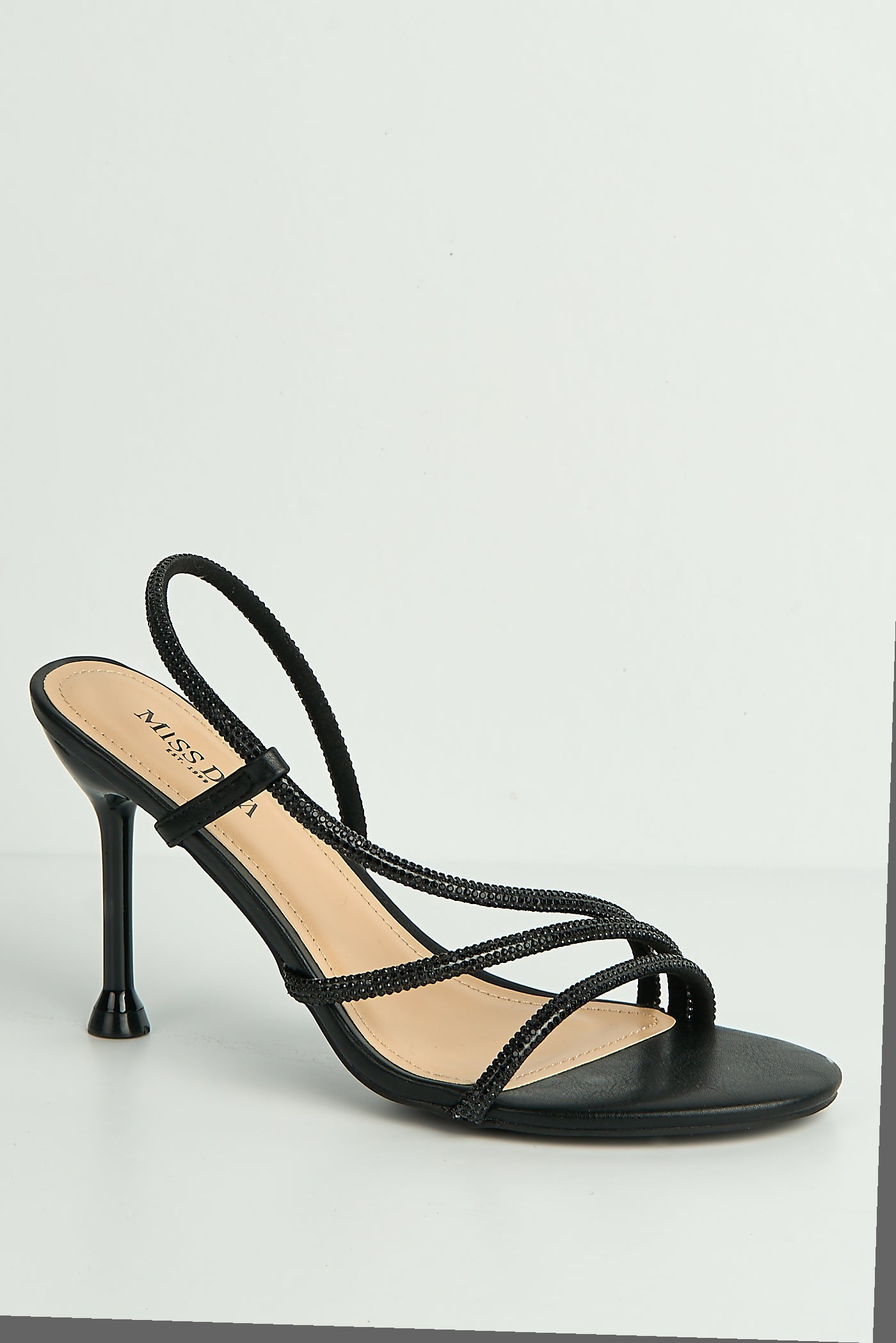 Cady 3 Diamante Band Stiletto Heeled Sandals In Black by Miss Diva