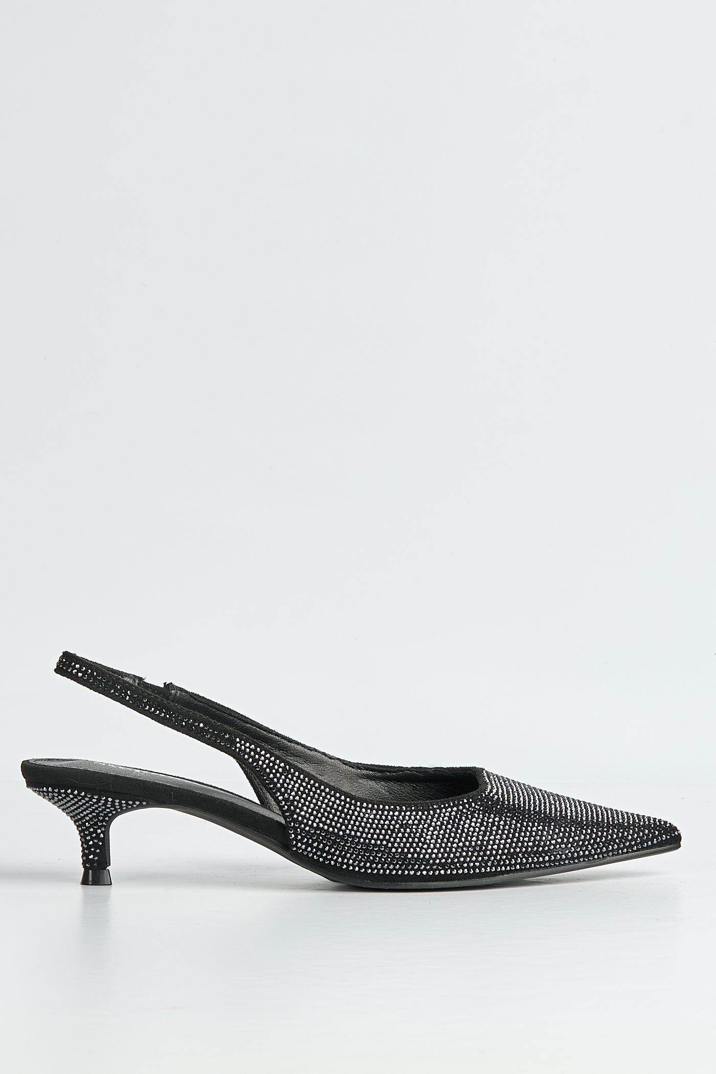 Celeste Diamante Embellished Slingback Low Heel Court Shoes In Black by Miss Diva