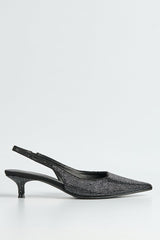 Celeste Diamante Embellished Slingback Low Heel Court Shoes In Black by Miss Diva