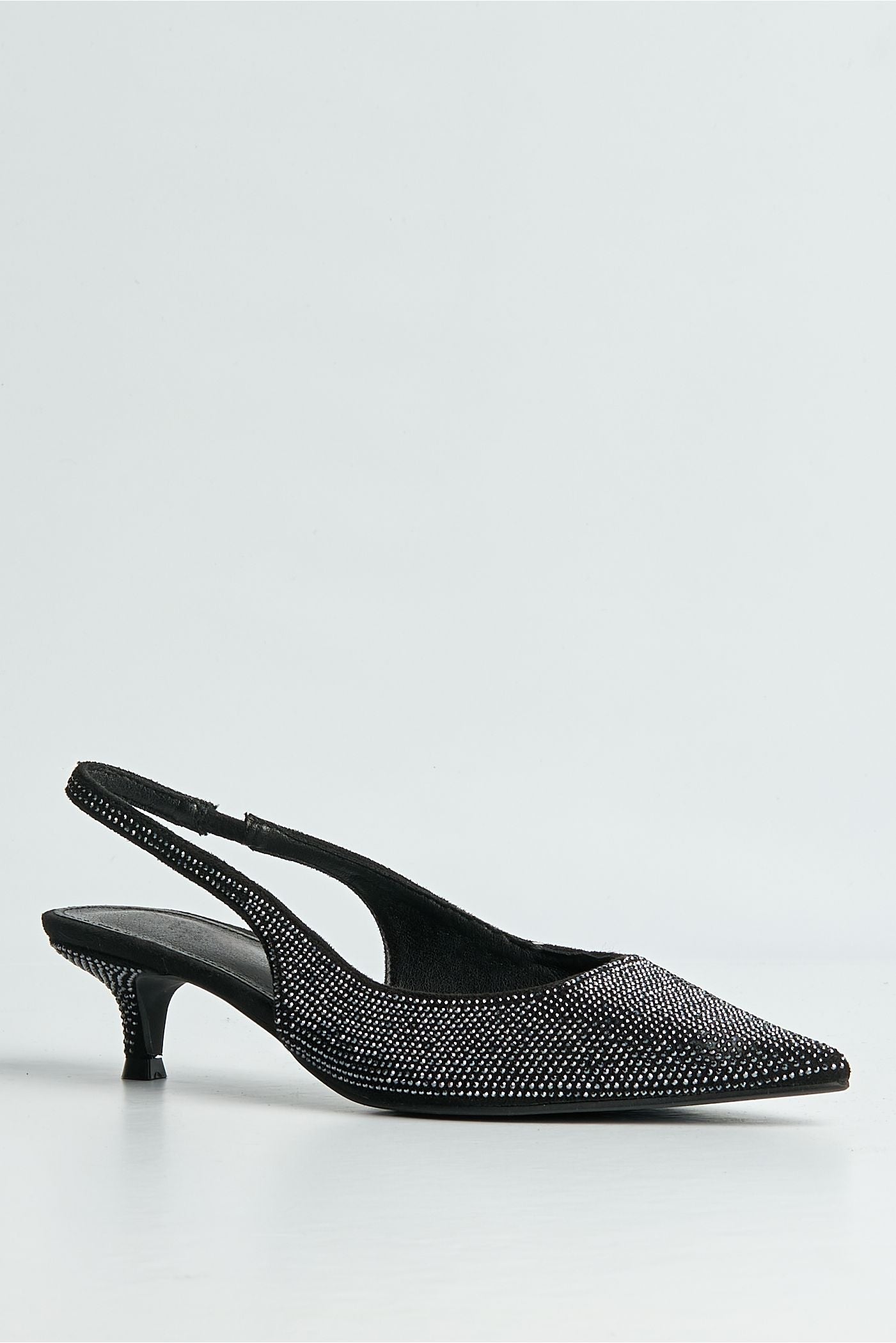 Celeste Diamante Embellished Slingback Low Heel Court Shoes In Black by Miss Diva
