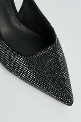 Celeste Diamante Embellished Slingback Low Heel Court Shoes In Black by Miss Diva