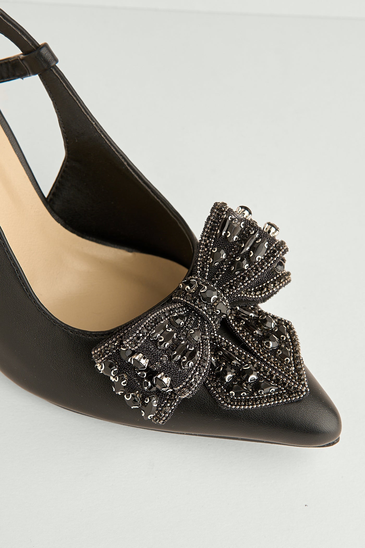 Celia Diamante Bow Pointed Toe Slingback Court Shoes In Black by Miss Diva