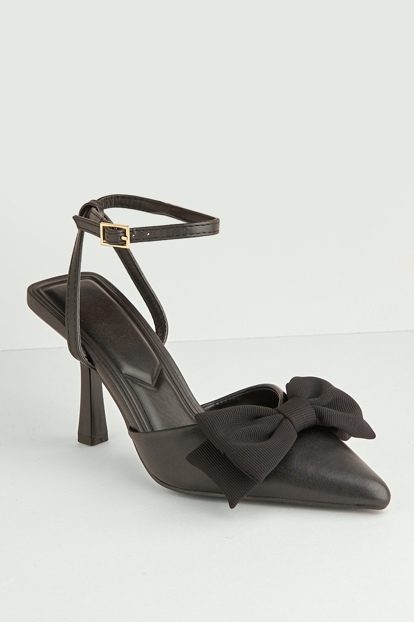 Alua Bow Detail Anklestrap Court Shoes In Black by Miss Diva