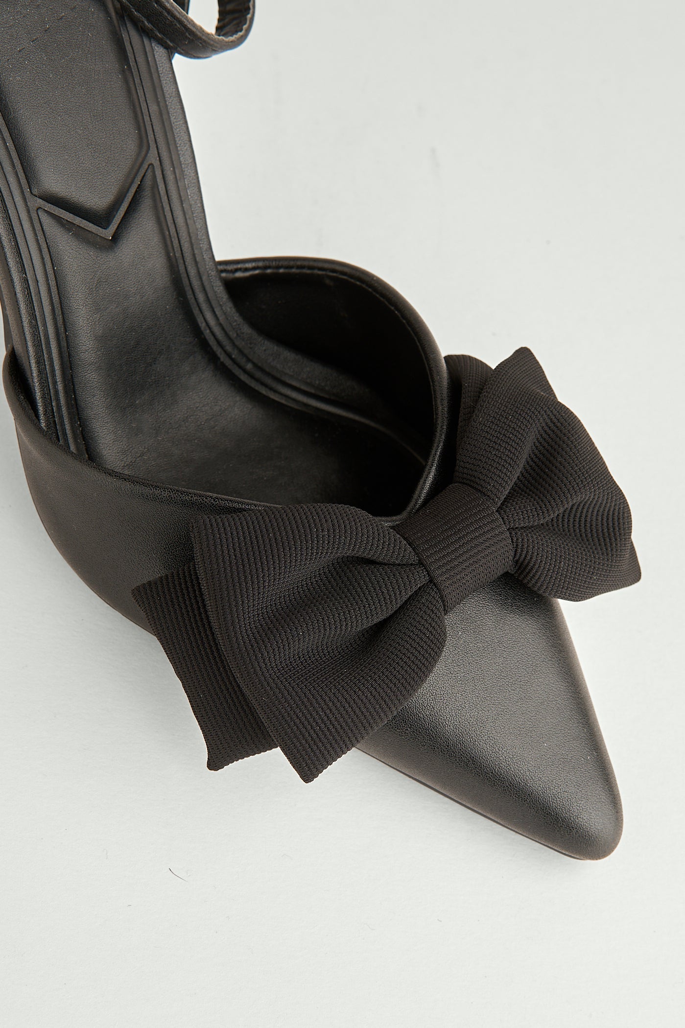 Alua Bow Detail Anklestrap Court Shoes In Black by Miss Diva