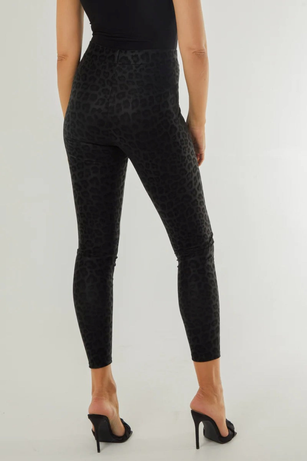 Black Leopard Print Leather Look Leggings by Aftershock London