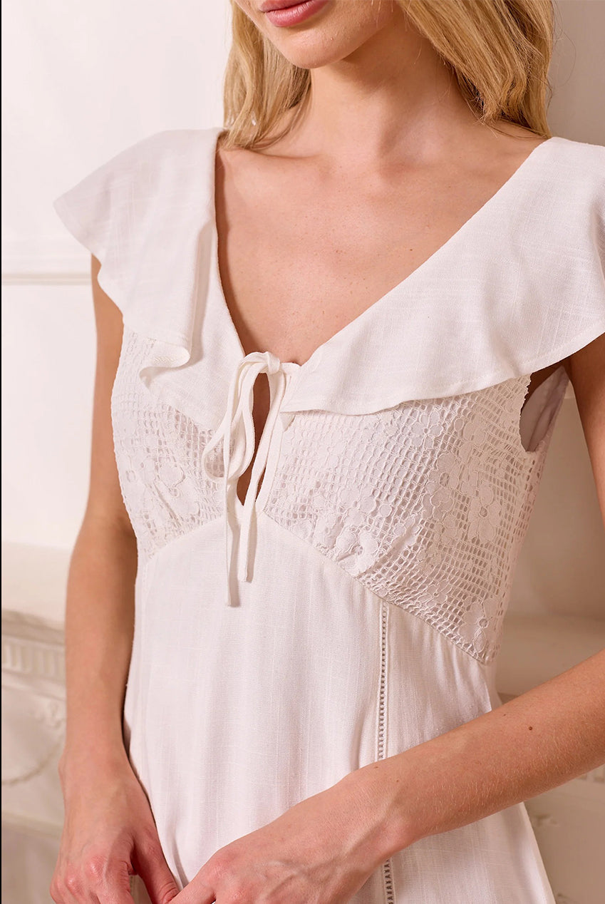 Broderie Top Babydoll Mini White Dress by Angeleye