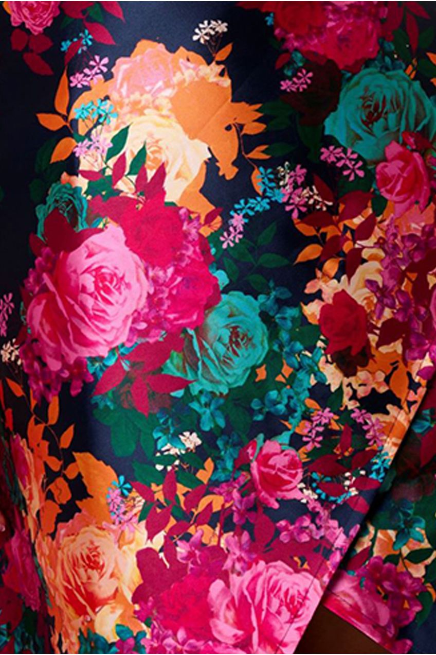 Bandeau Sweetheart Floral Wrap Detail Dip Hem Dress In Navy by Chi Chi London