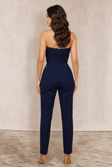 3D Floral Bandeau Jumpsuit In Navy by Chi Chi London