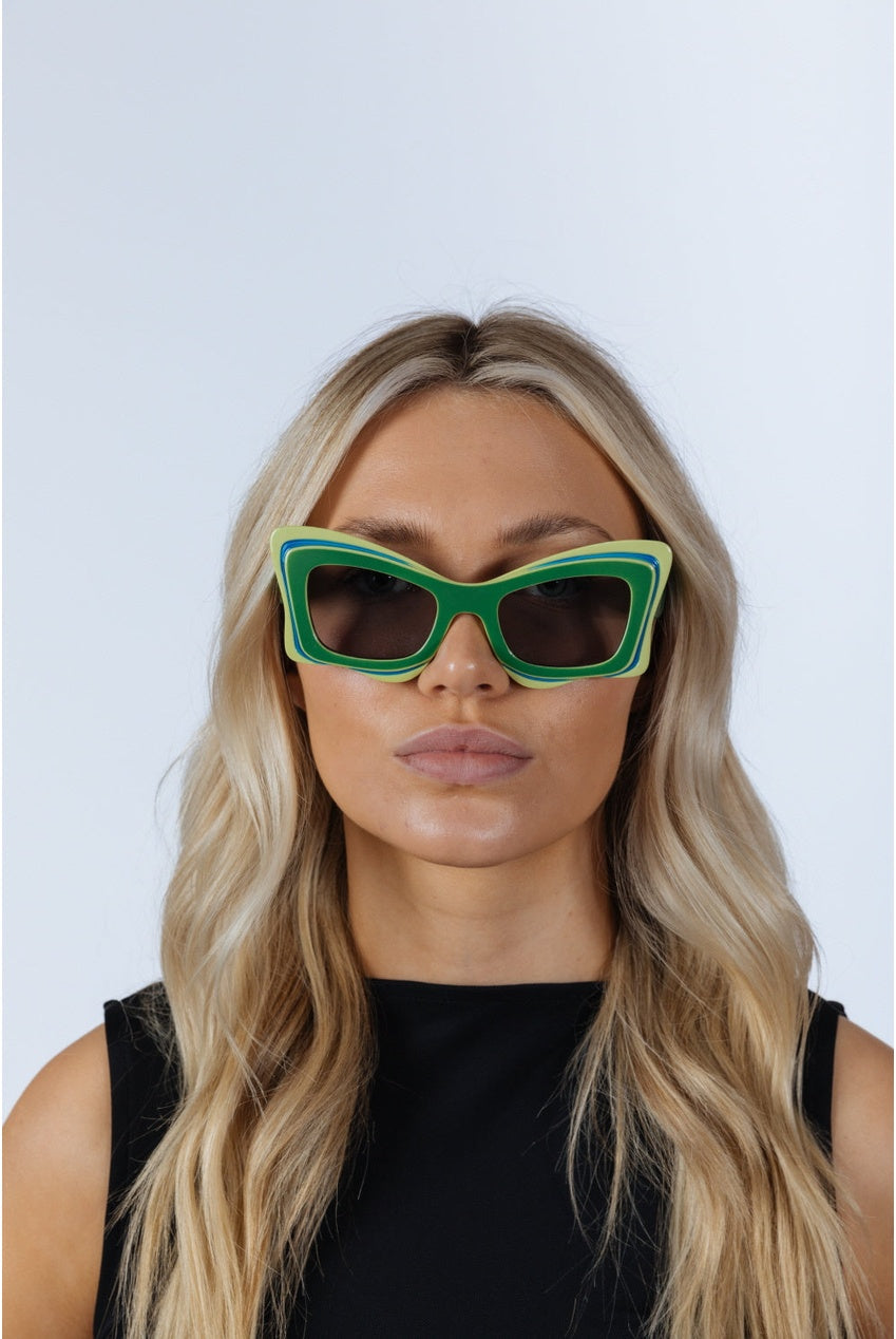 Bold Butterfly Cat-Eye Sunglasses Green Lime by SVNX