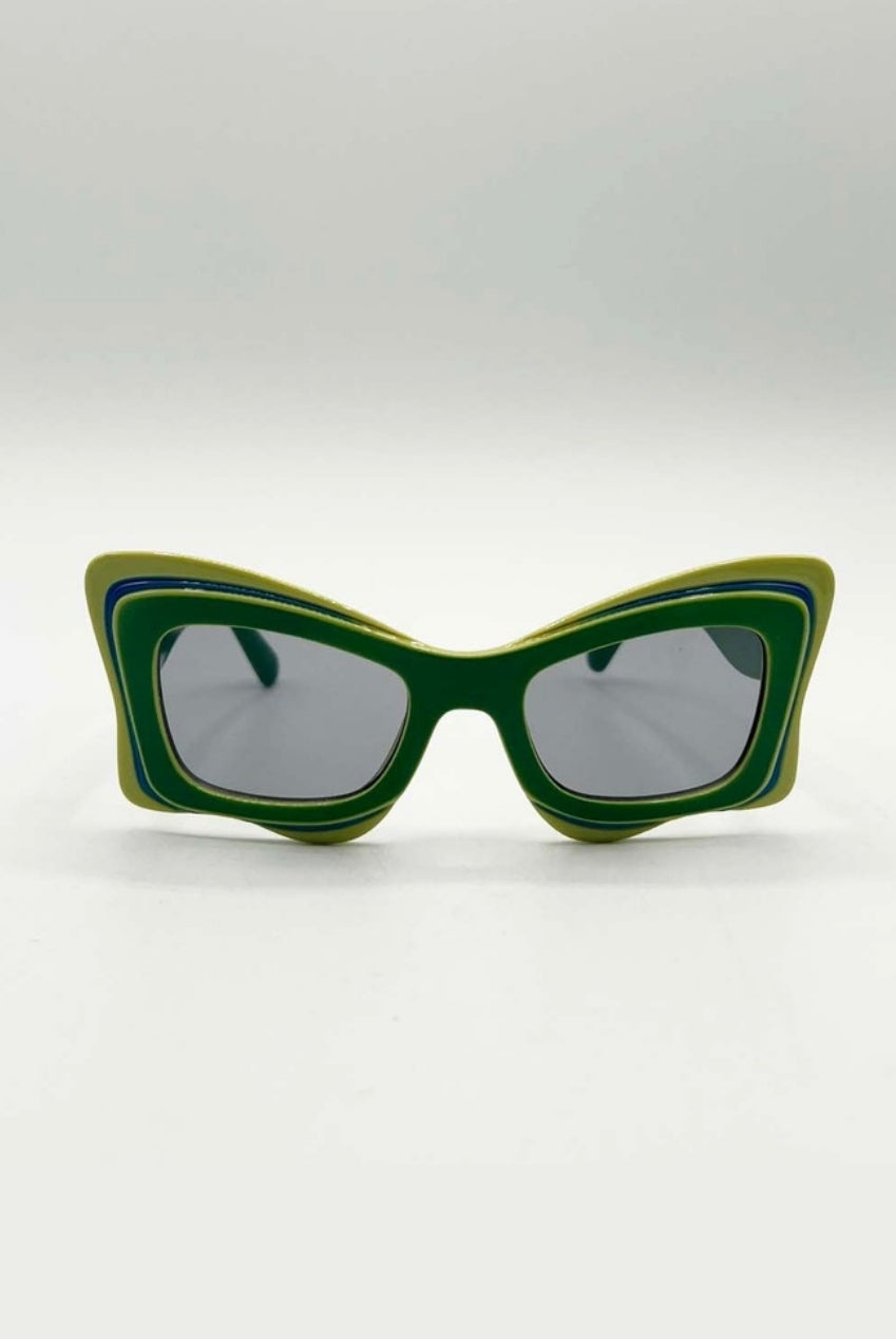 Bold Butterfly Cat-Eye Sunglasses Green Lime by SVNX