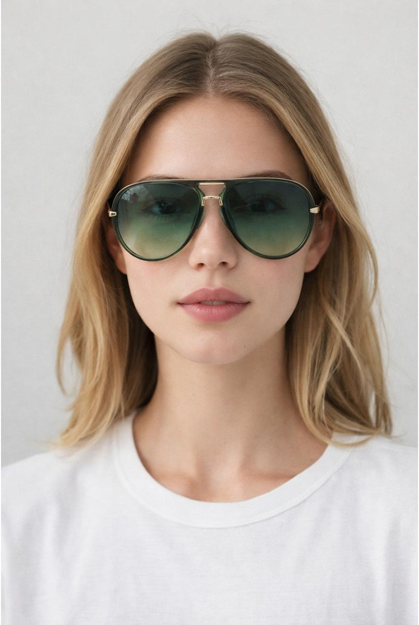 Bold Aviator Metal Arm Sunglasses In Green In Green by SVNX