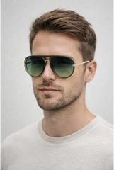 Bold Aviator Metal Arm Sunglasses In Green In Green by SVNX