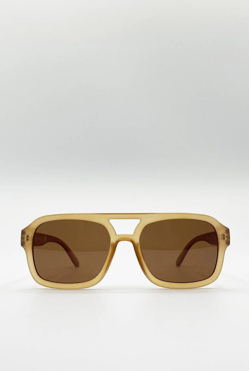 70's Navigator Sunglasses In Matte Sand by SVNX