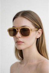 70's Navigator Sunglasses In Matte Sand by SVNX
