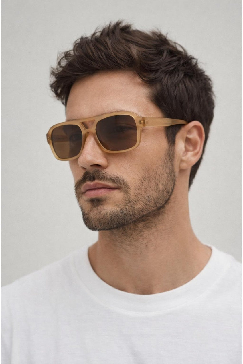 70's Navigator Sunglasses In Matte Sand by SVNX