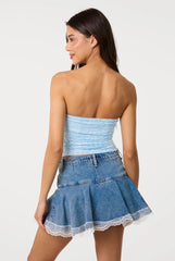 Bandeau Ruched Side Lace Top by Pink Vanilla