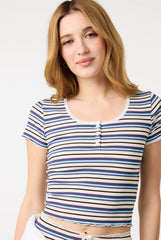 Cap Sleeve Stripe Lace Trim Top by Pink Vanilla