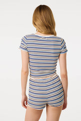 Cap Sleeve Stripe Lace Trim Top by Pink Vanilla