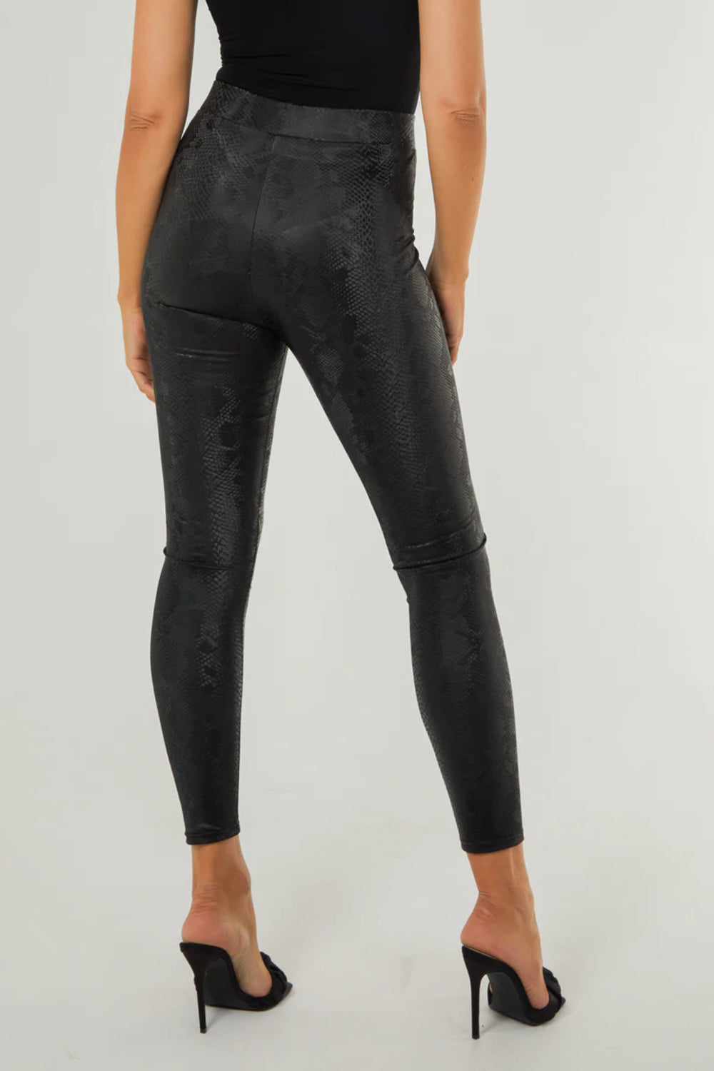 Black Snake Print Leather Look Leggings by Aftershock London