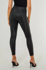 Black Snake Print Leather Look Leggings by Aftershock London