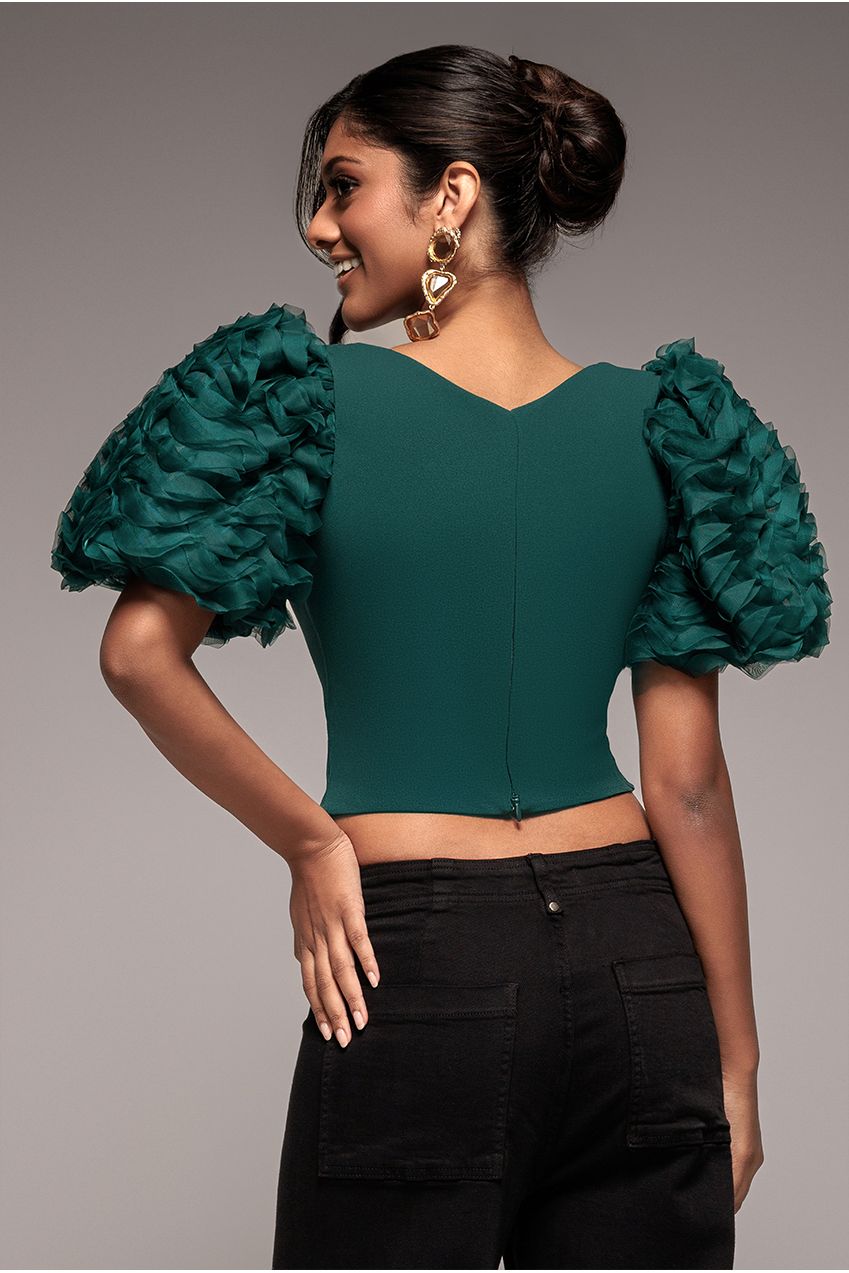 3D Textured Sleeve Scuba Corset Top - Emerald Green by Goddiva