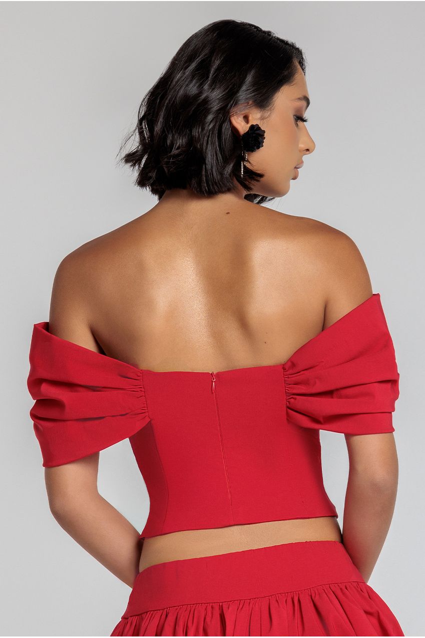 Bardot Corset Top - Red by Goddiva