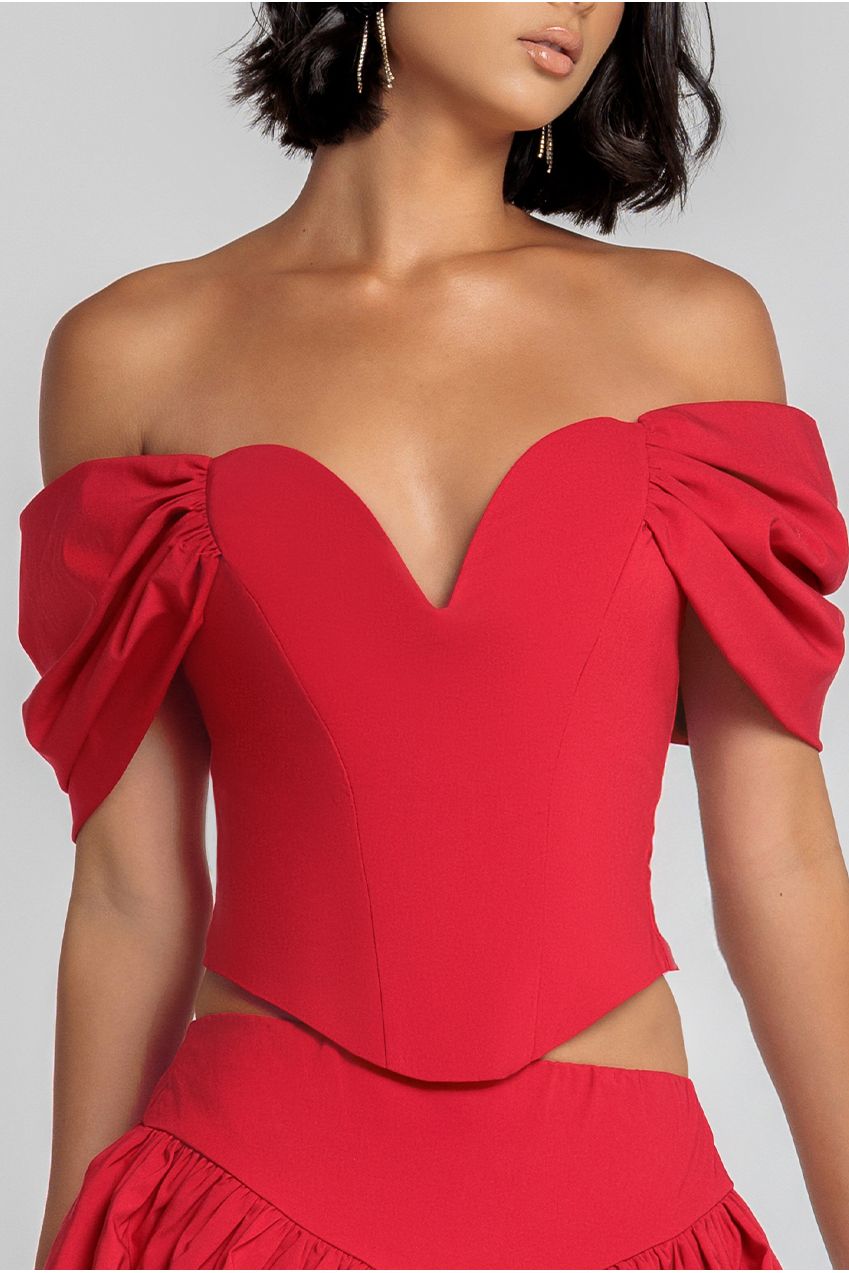 Bardot Corset Top - Red by Goddiva