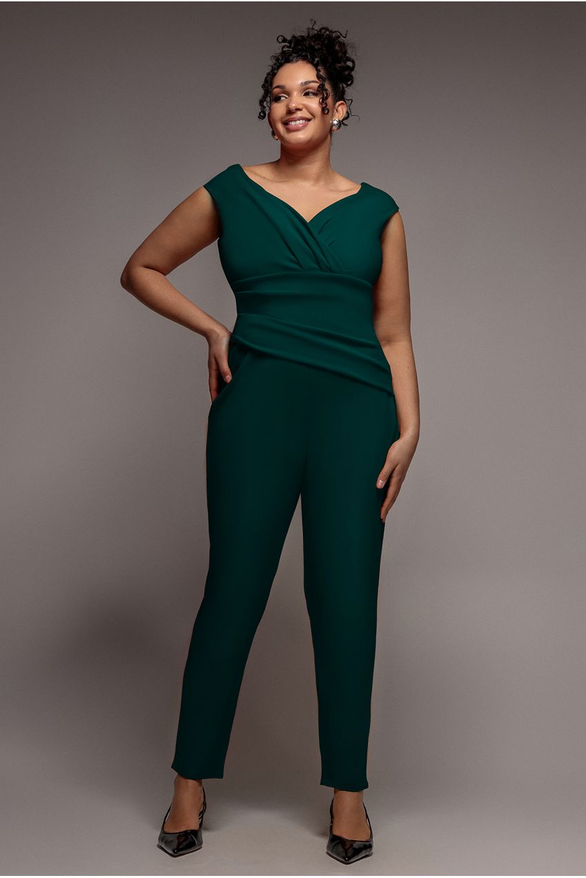 Bardot Scuba Jumpsuit - Emerald Green by Goddiva Plus