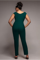 Bardot Scuba Jumpsuit - Emerald Green by Goddiva Plus