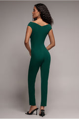 Bardot Scuba Jumpsuit - Emerald Green by Goddiva