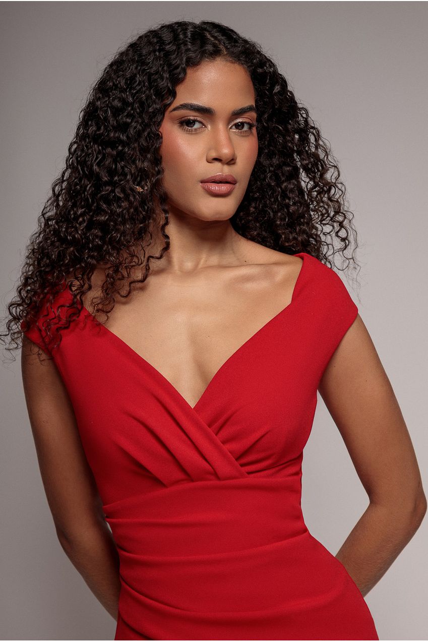 Bardot Scuba Jumpsuit - Red by Goddiva
