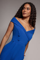 Bardot Wrap Sweetheart Neck Jumpsuit - Vivid Blue by Goddiva