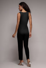 Buckle Plunge Bow Detail Jumpsuit - Black by Goddiva