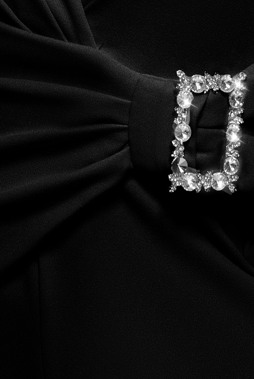 Buckle Plunge Bow Detail Jumpsuit - Black by Goddiva