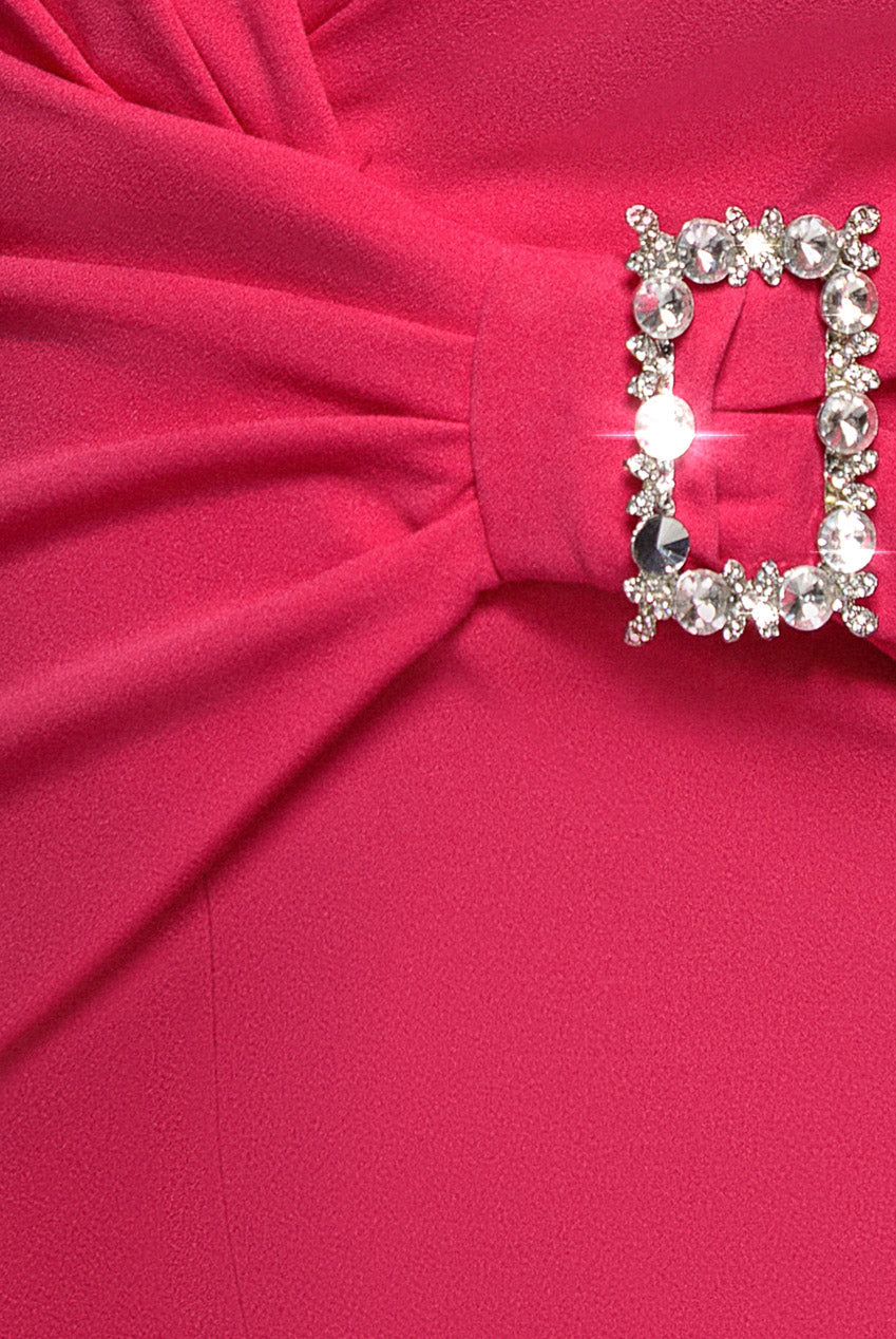 Buckle Plunge Bow Detail Jumpsuit - Cerise by Goddiva