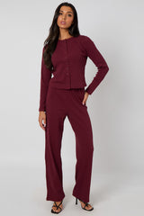 Burgundy Long Sleeved Button Front Top by Urban Bliss
