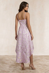 Cami Floral Jacquard Dip Hem Dress In Lilac by Chi Chi London