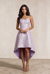 Cami Floral Jacquard Dip Hem Dress In Lilac by Chi Chi London