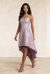 Cami Floral Jacquard Dip Hem Dress In Lilac by Chi Chi London