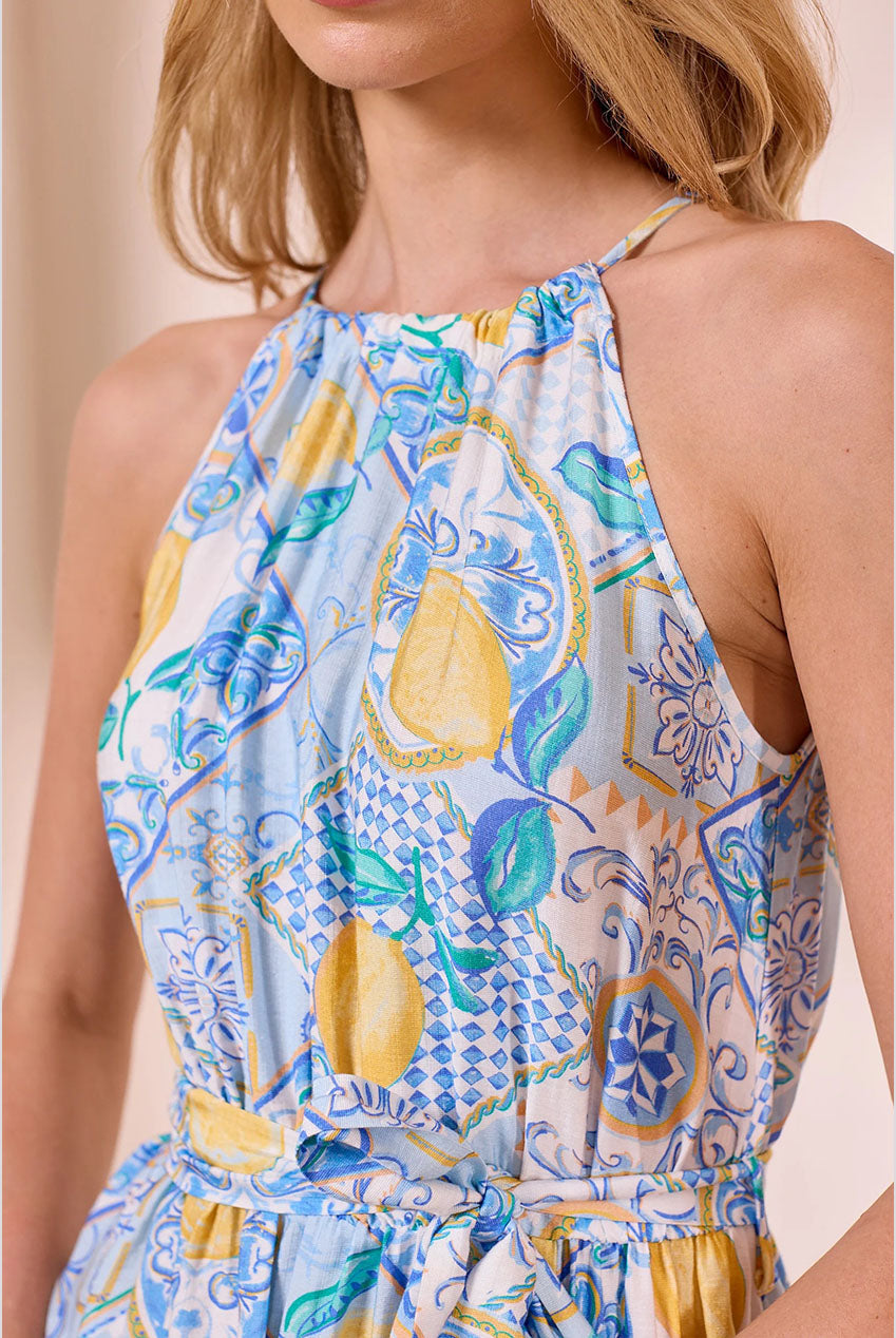 Blue Halterneck Maxi Dress With Lemons by Angeleye