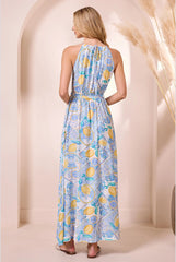 Blue Halterneck Maxi Dress With Lemons by Angeleye